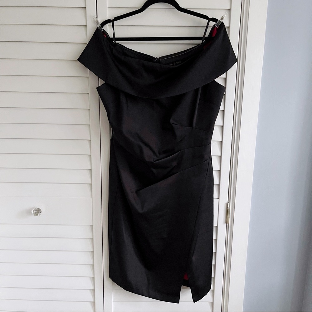 PLUS Off The Shoulder Black Pleated Evening Dress